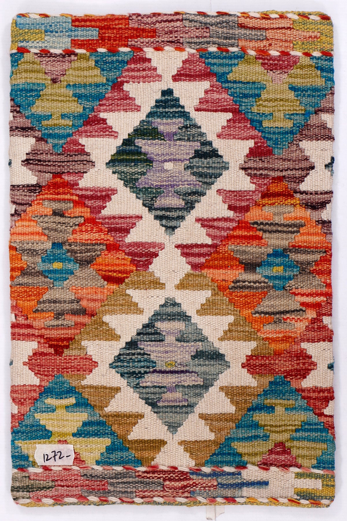 Multicolor kilim cushion cover with geometric diamond pattern, 35x55 cm