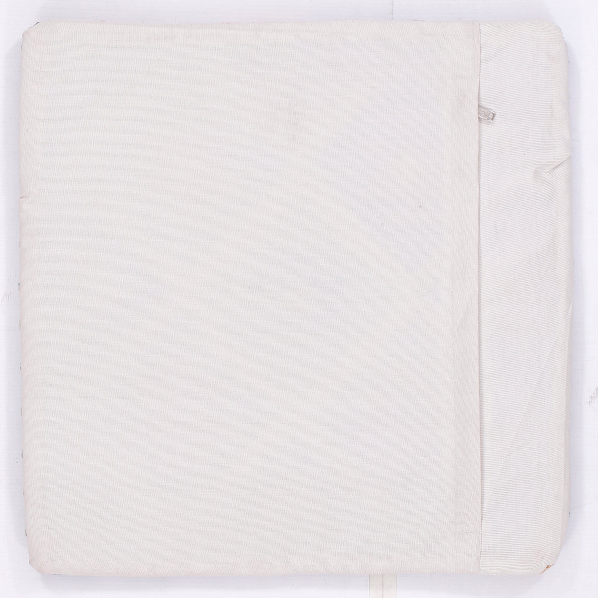 White kilim cushion cover back panel with stitched seam and zipper edge