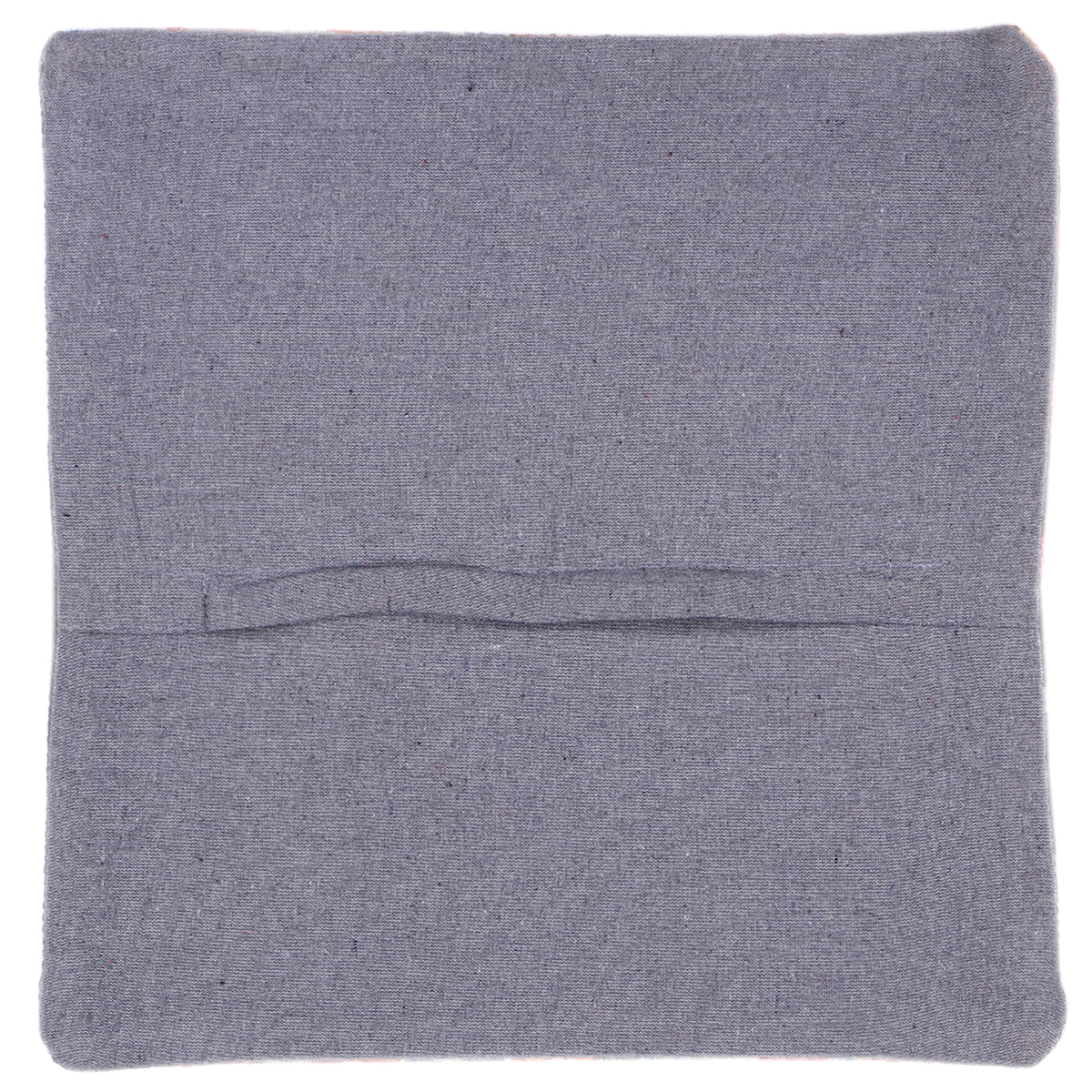 Square kilim cushion cover, plain gray back panel