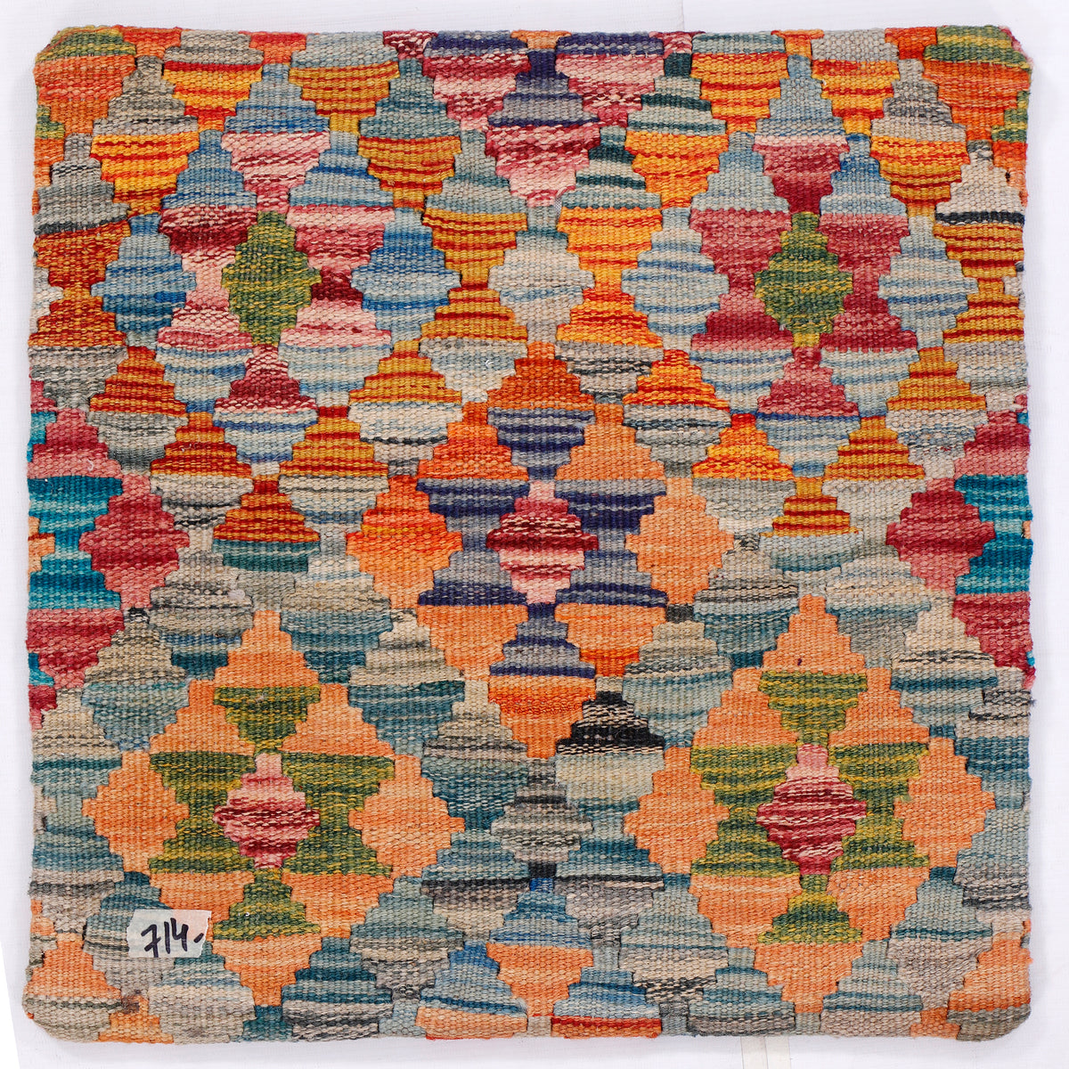 45x45 cm kilim cushion cover close-up, multicolor geometric pattern all over