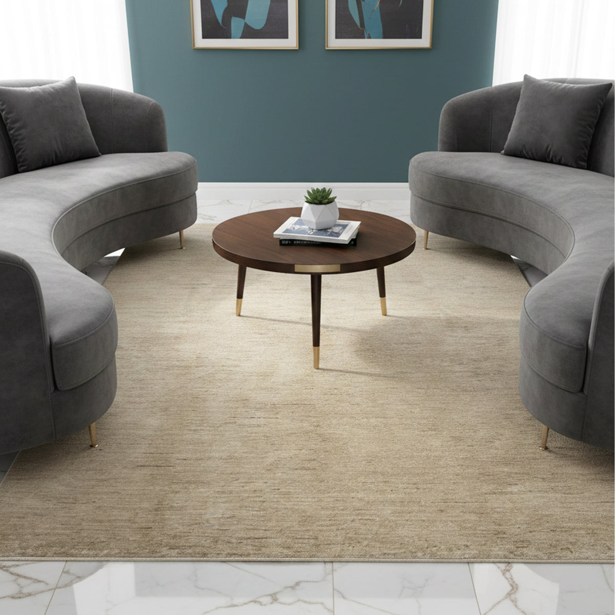 Light beige area rug with low-pile texture, rectangular 295x196 cm