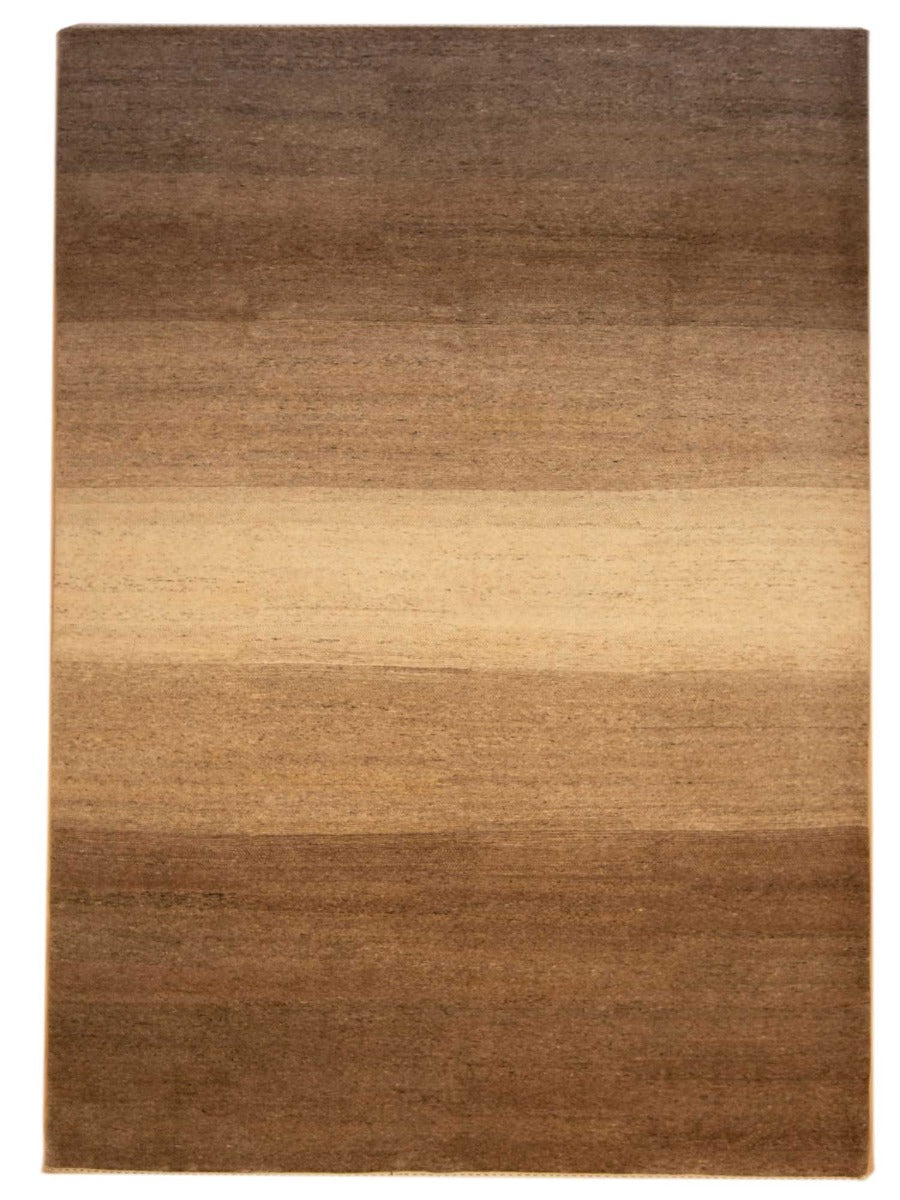 Loribaft rug in brown and tan, flat weave with subtle horizontal bands, rectangular