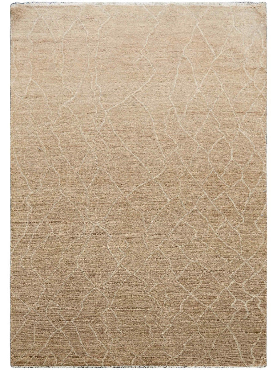 Beige crackle-pattern area rug with stitched border, rectangular