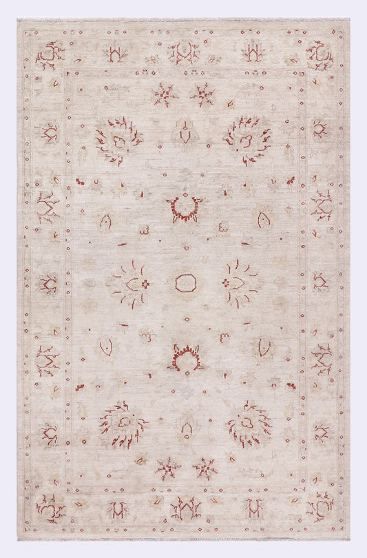 Beige Farahan area rug with red geometric and floral medallion motifs, 209x133 cm