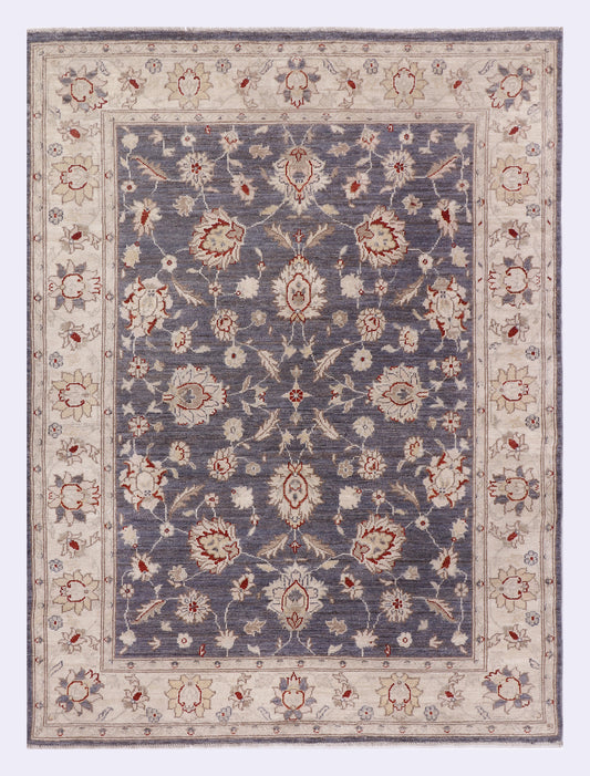 Ziegler Farahan blue rug, 198x147 cm, blue floral medallion pattern with cream border