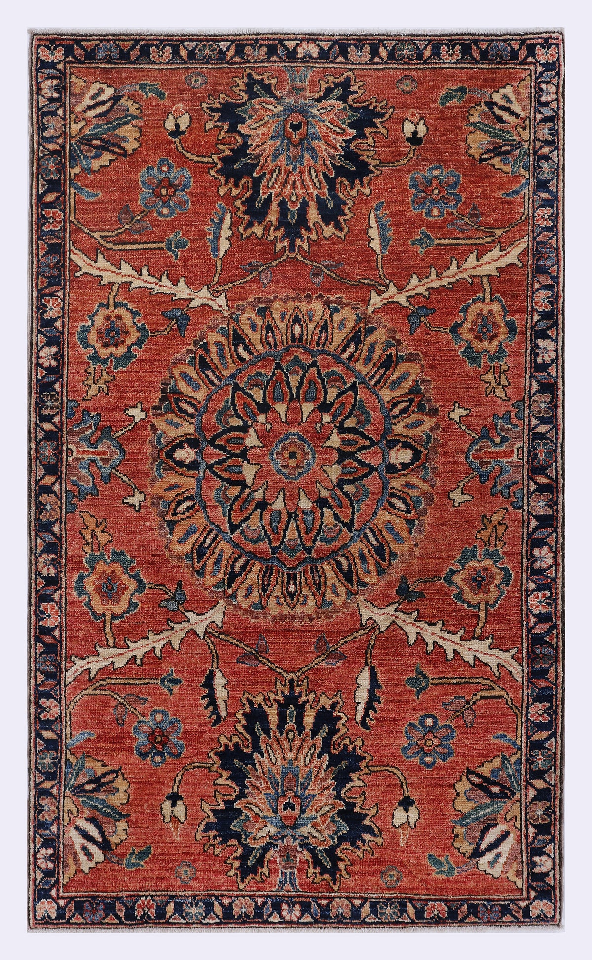 Luxury Afghan red rug, 158x94 cm, ornate central medallion with floral patterns