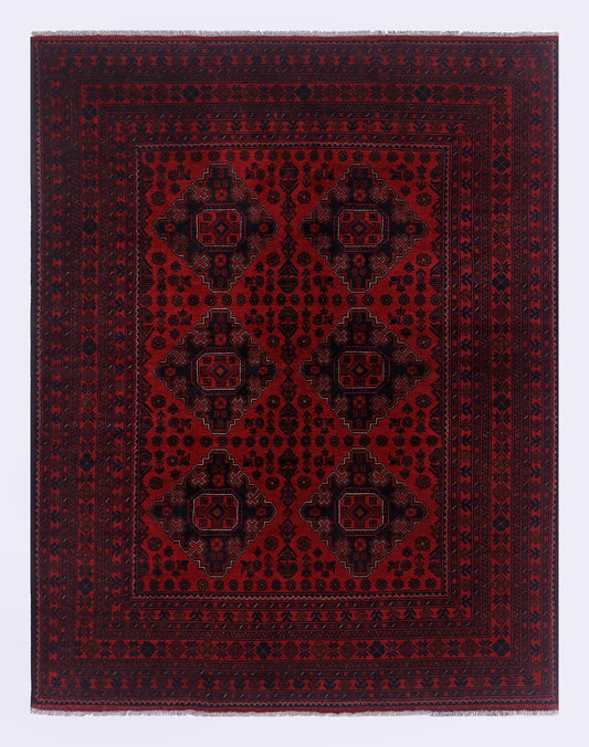 Red rug with geometric medallion pattern, 226x174 cm