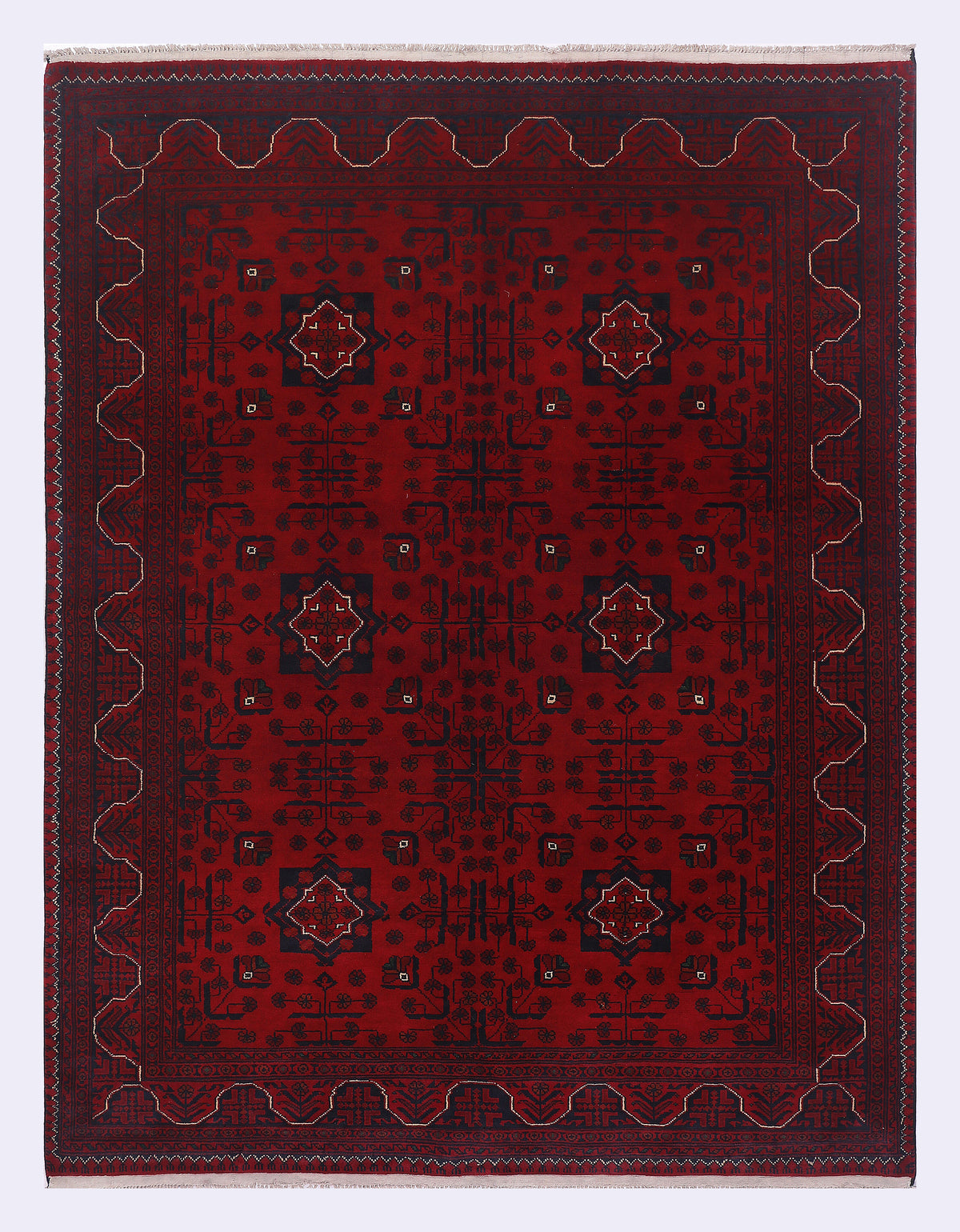 Red geometric rug 202x154 cm with ornate border and medallion pattern