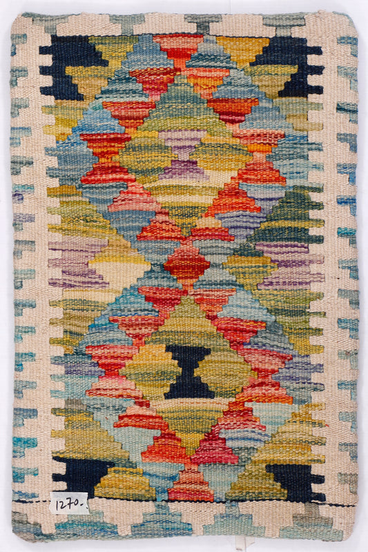 Multicolor geometric kilim cushion cover, 35x55 cm
