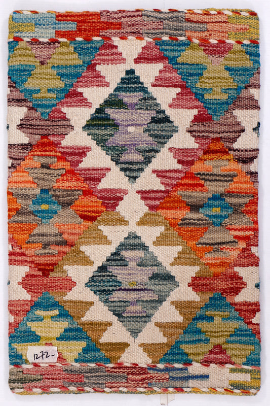 Multicolor kilim cushion cover with geometric diamond pattern, 35x55 cm