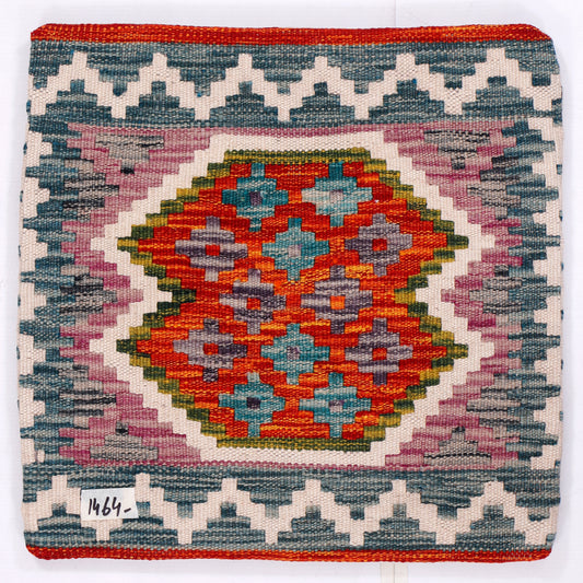 Kilim cushion cover (45x45) square front with multicolor medallion and geometric border