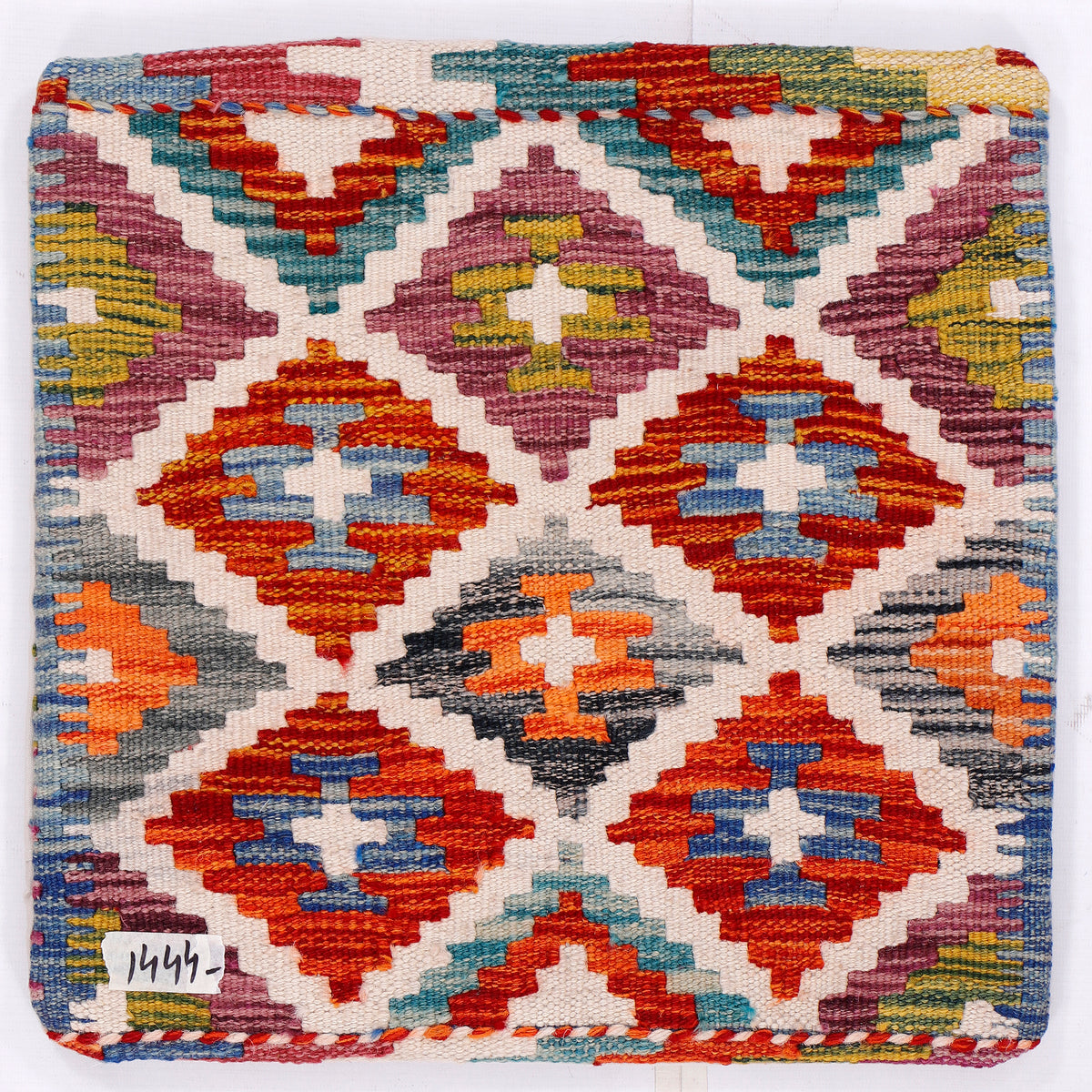 Multicolor diamond kilim pillow cover with cross motifs, 45x45 cm, square