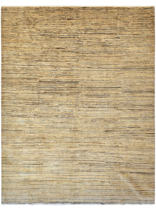 Streepje rug square view with thin horizontal stripes in beige and dark gray.