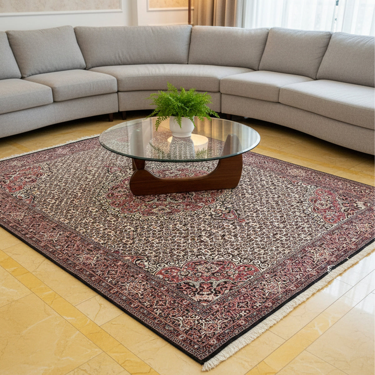 Bidjar rug with ornate red and cream medallion pattern