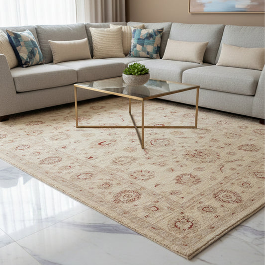 Ziegler Afghan rug: cream with red medallions and border