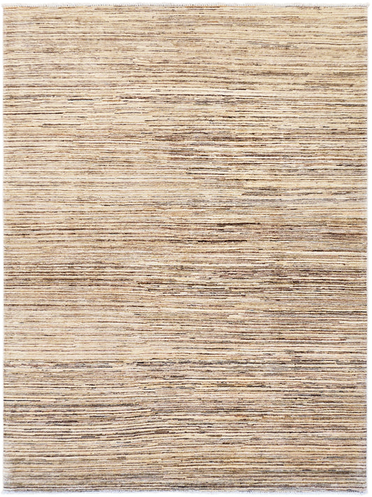 Beige and brown striped Ziegler rug with short textured pile and clean border
