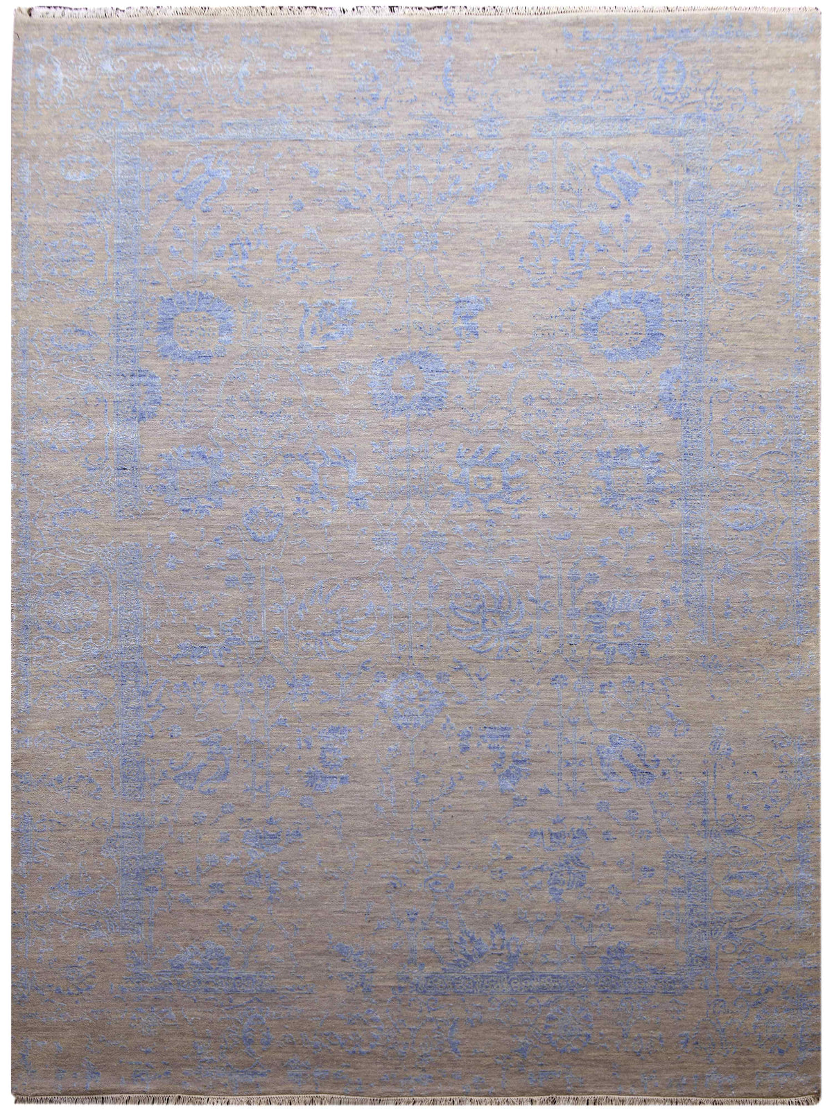 Rectangular modern rug with light blue abstract textural design