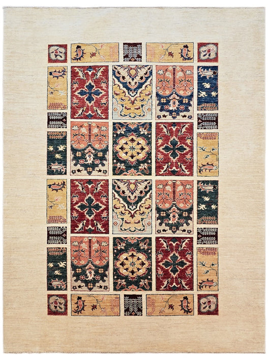 Bakhtiari rug with cream border and multicolor patchwork medallions, 237x174 cm